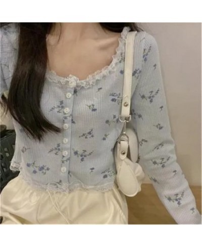 Single Breasted Korean Style Women Cardigan Sweet Crop Top Design Patchwork Lace Floral Gentle Students Retro Basic jacket Co...