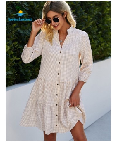 2 Colors Summer Women's Light Blue Plaid Dress Fashion Button Up Casual Sundress Ruffled Hem Mini Dresses For Woman $41.72 - ...