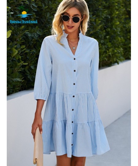 2 Colors Summer Women's Light Blue Plaid Dress Fashion Button Up Casual Sundress Ruffled Hem Mini Dresses For Woman $41.72 - ...