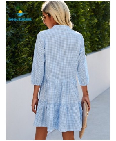 2 Colors Summer Women's Light Blue Plaid Dress Fashion Button Up Casual Sundress Ruffled Hem Mini Dresses For Woman $41.72 - ...