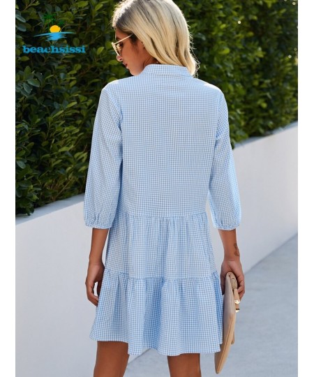 2 Colors Summer Women's Light Blue Plaid Dress Fashion Button Up Casual Sundress Ruffled Hem Mini Dresses For Woman $41.72 - ...