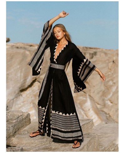 Bohemian Casual Long Kimono Cardigan Tunic Spring/Autumn Women Front Open Sashes Holiday Beach Dress Vestidos Oversized Robe ...