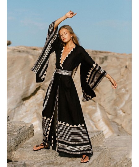 Bohemian Casual Long Kimono Cardigan Tunic Spring/Autumn Women Front Open Sashes Holiday Beach Dress Vestidos Oversized Robe ...