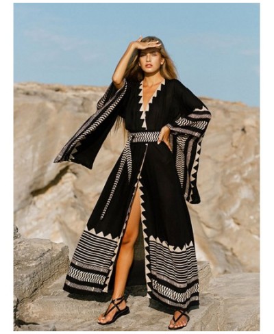 Bohemian Casual Long Kimono Cardigan Tunic Spring/Autumn Women Front Open Sashes Holiday Beach Dress Vestidos Oversized Robe ...