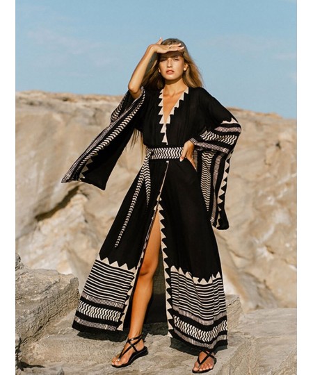 Bohemian Casual Long Kimono Cardigan Tunic Spring/Autumn Women Front Open Sashes Holiday Beach Dress Vestidos Oversized Robe ...