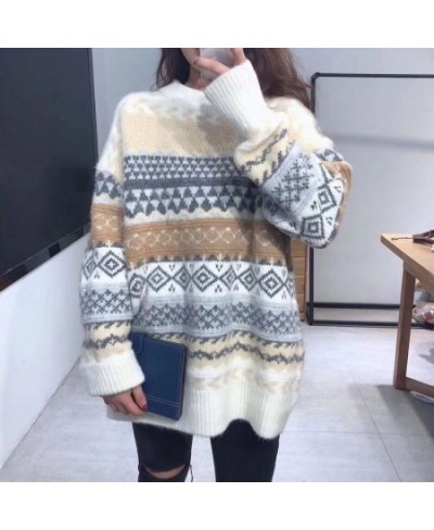 Pullovers Women Vintage Loose Casual Sweaters Geometric Female Harajuku Korean Fashion Womens Striped Sweater Streetwear Y2k ...