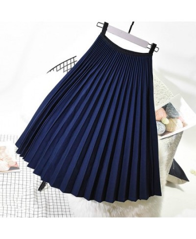 Women Pleated Skirt Autumn Winter Retro Chic Girls High Waist Dance Formal Grey Skirts Long Vintage Elastic Waist Office Wear...