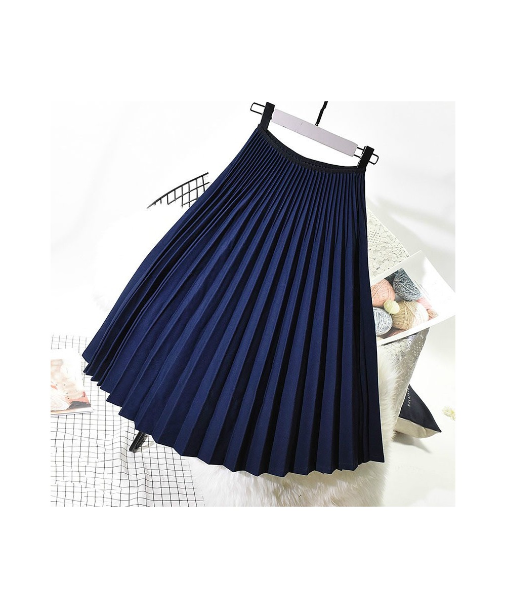 Women Pleated Skirt Autumn Winter Retro Chic Girls High Waist Dance Formal Grey Skirts Long Vintage Elastic Waist Office Wear...