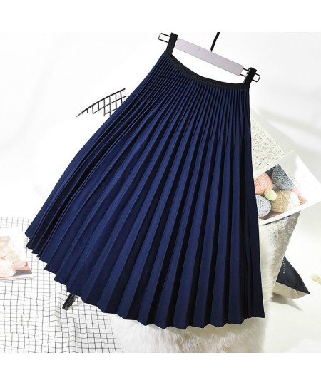 Women Pleated Skirt Autumn Winter Retro Chic Girls High Waist Dance Formal Grey Skirts Long Vintage Elastic Waist Office Wear...