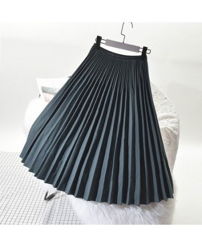 Women Pleated Skirt Autumn Winter Retro Chic Girls High Waist Dance Formal Grey Skirts Long Vintage Elastic Waist Office Wear...