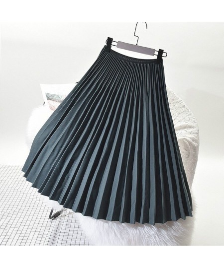 Women Pleated Skirt Autumn Winter Retro Chic Girls High Waist Dance Formal Grey Skirts Long Vintage Elastic Waist Office Wear...