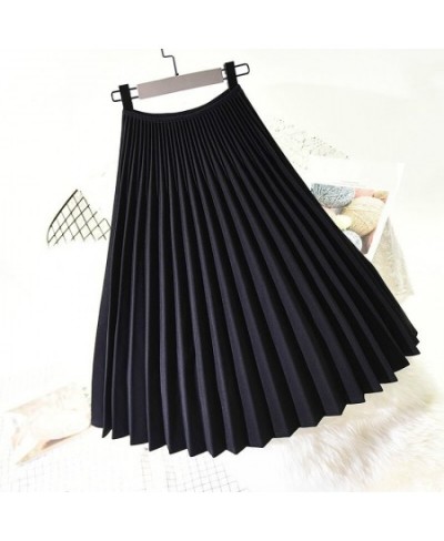 Women Pleated Skirt Autumn Winter Retro Chic Girls High Waist Dance Formal Grey Skirts Long Vintage Elastic Waist Office Wear...