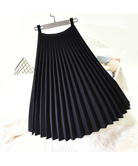 Women Pleated Skirt Autumn Winter Retro Chic Girls High Waist Dance Formal Grey Skirts Long Vintage Elastic Waist Office Wear...