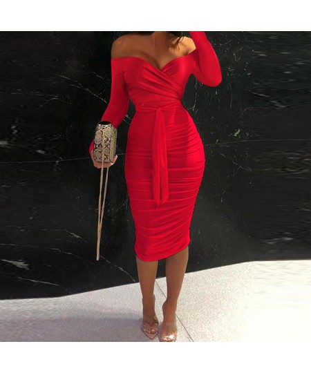 Summer Women Midi Dress Floral Print Ruched Lace Up One Shoulder Robe Elegant Bodycon Party Dress 2023 $36.97 - Dresses