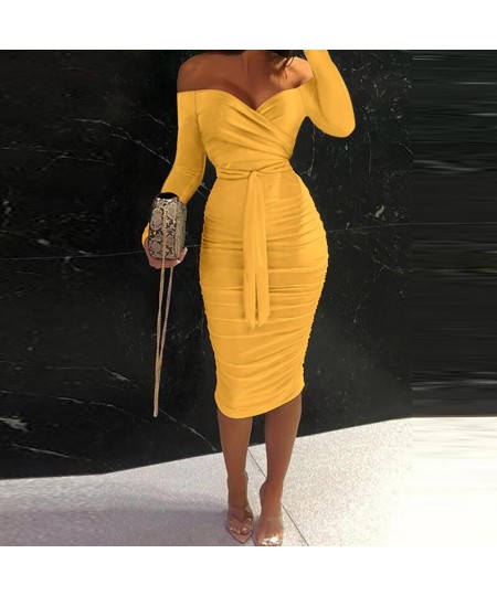 Summer Women Midi Dress Floral Print Ruched Lace Up One Shoulder Robe Elegant Bodycon Party Dress 2023 $36.97 - Dresses