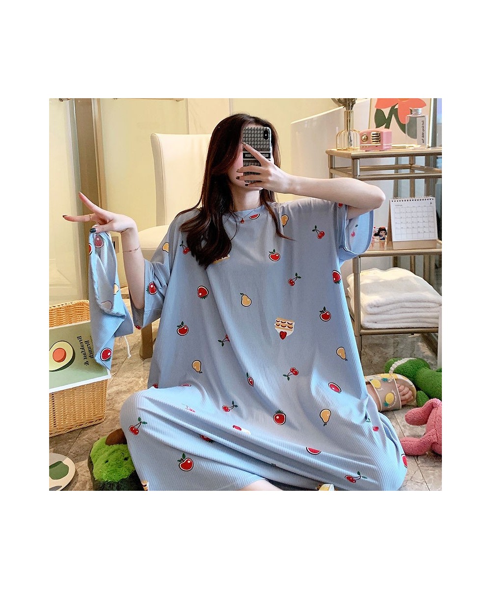 Large size 8XL Bust 150cm Women Cartoon Sleepwear Female Summer Short Sleeve Nightgrown O Neck Long Nightdress $35.34 - Sleep...