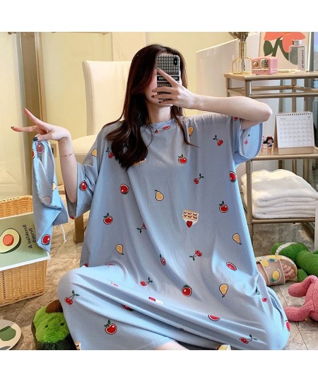 Large size 8XL Bust 150cm Women Cartoon Sleepwear Female Summer Short Sleeve Nightgrown O Neck Long Nightdress $35.34 - Sleep...