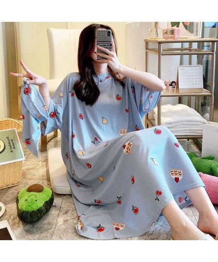 Large size 8XL Bust 150cm Women Cartoon Sleepwear Female Summer Short Sleeve Nightgrown O Neck Long Nightdress $35.34 - Sleep...