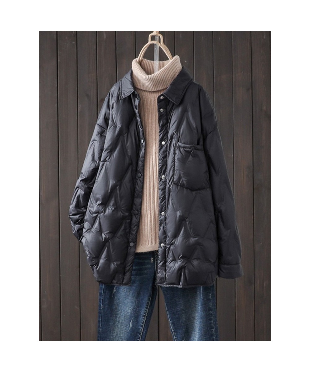 2023 New Winter Women 90% White Duck Down Coat Female Single Breasted Puffer Jacket Casual Loose Ultra Light Outwear $65.23 -...