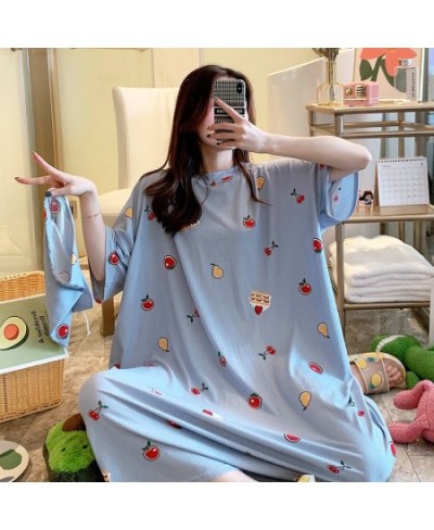 Large size 8XL Bust 150cm Women Cartoon Sleepwear Female Summer Short Sleeve Nightgrown O Neck Long Nightdress $35.34 - Sleep...