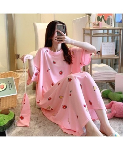 Large size 8XL Bust 150cm Women Cartoon Sleepwear Female Summer Short Sleeve Nightgrown O Neck Long Nightdress $35.34 - Sleep...