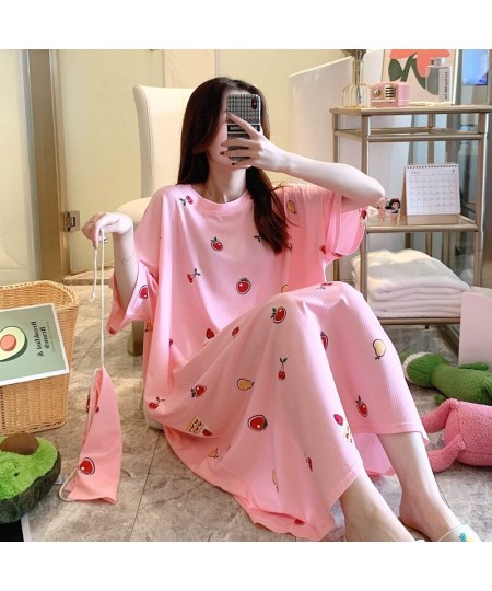 Large size 8XL Bust 150cm Women Cartoon Sleepwear Female Summer Short Sleeve Nightgrown O Neck Long Nightdress $35.34 - Sleep...