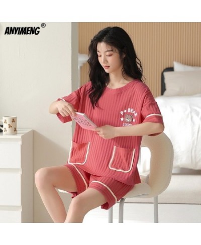 M-5XL Cute Bear Homesuits for Lady Woman Knitted Cotton Nightwear Summer Shorts Leisure Sleepwear Cool Pajamas Set for Female...