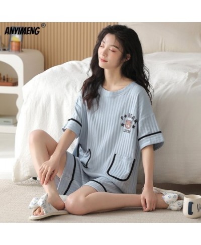 M-5XL Cute Bear Homesuits for Lady Woman Knitted Cotton Nightwear Summer Shorts Leisure Sleepwear Cool Pajamas Set for Female...