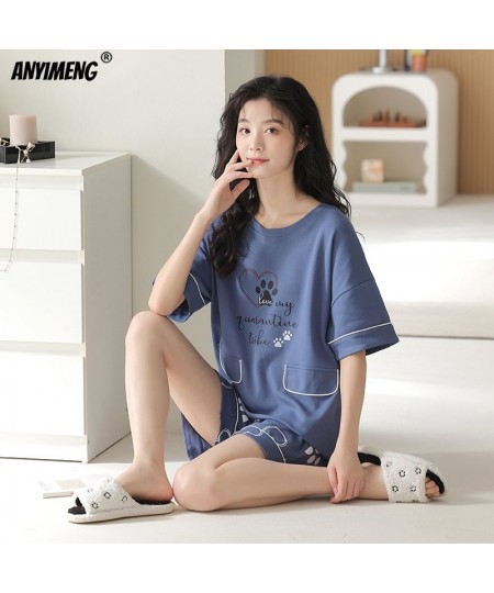 M-5XL Cute Bear Homesuits for Lady Woman Knitted Cotton Nightwear Summer Shorts Leisure Sleepwear Cool Pajamas Set for Female...