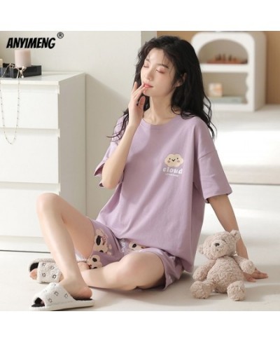 M-5XL Cute Bear Homesuits for Lady Woman Knitted Cotton Nightwear Summer Shorts Leisure Sleepwear Cool Pajamas Set for Female...