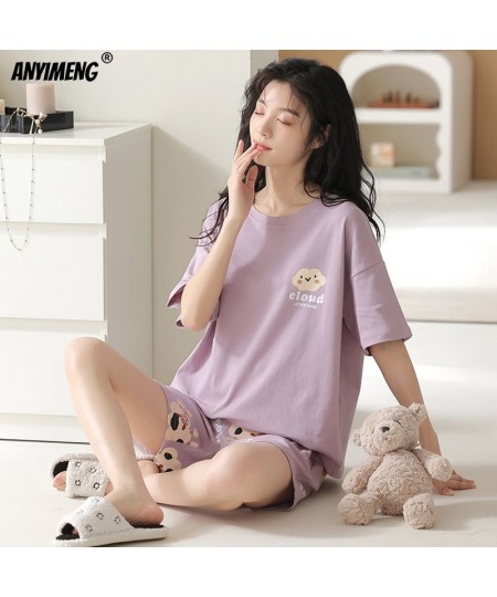 M-5XL Cute Bear Homesuits for Lady Woman Knitted Cotton Nightwear Summer Shorts Leisure Sleepwear Cool Pajamas Set for Female...