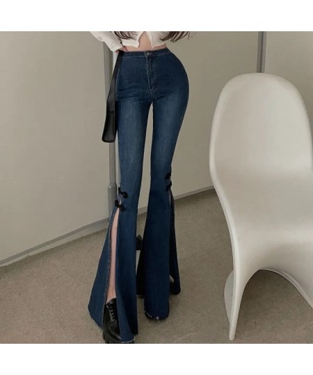 Women Jeans 2023 Spring New Fashion Casual Solid Vintage Full Length Flare Pants Skinny Women Clothing $45.12 - Jeans