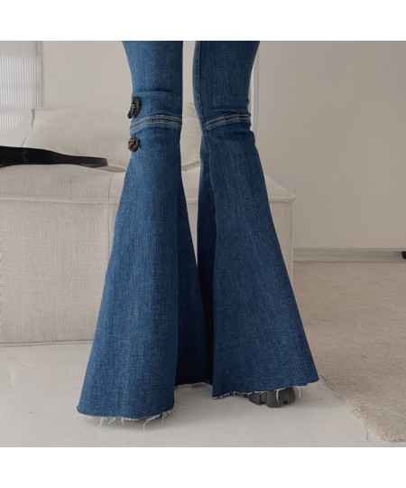 Women Jeans 2023 Spring New Fashion Casual Solid Vintage Full Length Flare Pants Skinny Women Clothing $45.12 - Jeans