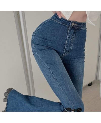 Women Jeans 2023 Spring New Fashion Casual Solid Vintage Full Length Flare Pants Skinny Women Clothing $45.12 - Jeans