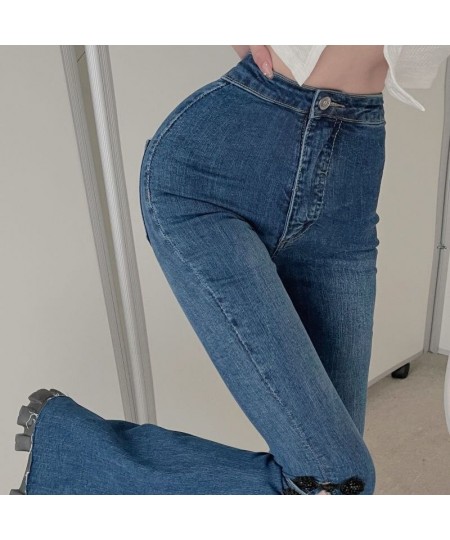 Women Jeans 2023 Spring New Fashion Casual Solid Vintage Full Length Flare Pants Skinny Women Clothing $45.12 - Jeans