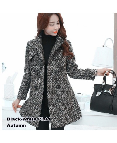 New Women's Wool Blends Coat Winter 2022 Autumn Fashion Elegant Mother Turtleneck Plaid Slim Long Tweed Woolen Outerwear Fema...