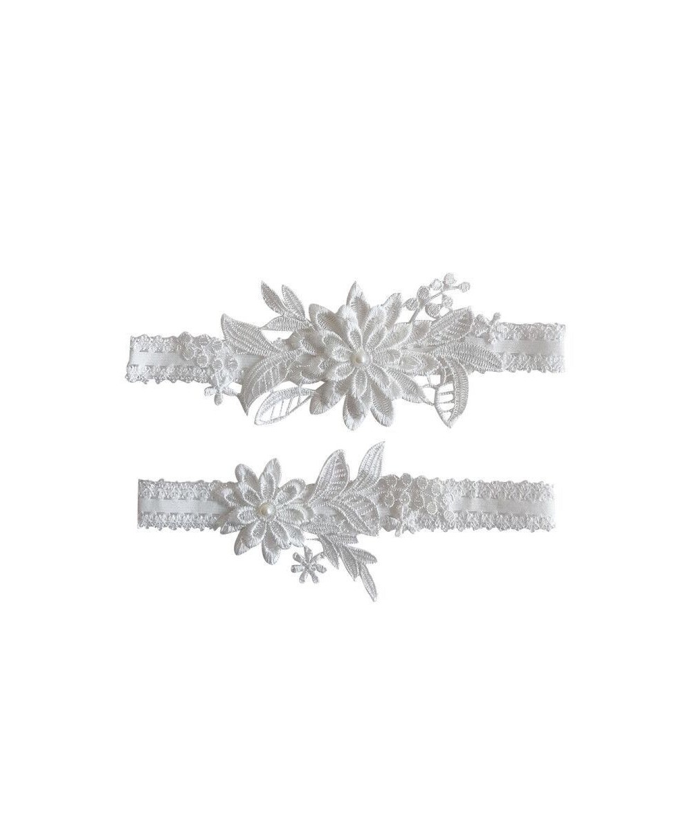 2pcs Women Bride Sexy Lace Crystal Rhinestones Floral Wedding Garter Set White Thigh Leg Garter Ring For Wedding Accessories ...