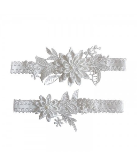 2pcs Women Bride Sexy Lace Crystal Rhinestones Floral Wedding Garter Set White Thigh Leg Garter Ring For Wedding Accessories ...