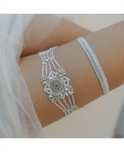 2pcs Women Bride Sexy Lace Crystal Rhinestones Floral Wedding Garter Set White Thigh Leg Garter Ring For Wedding Accessories ...