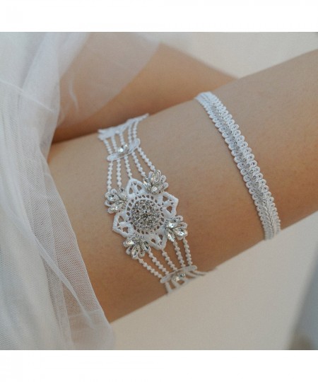 2pcs Women Bride Sexy Lace Crystal Rhinestones Floral Wedding Garter Set White Thigh Leg Garter Ring For Wedding Accessories ...