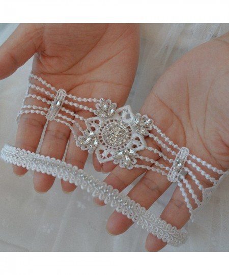 2pcs Women Bride Sexy Lace Crystal Rhinestones Floral Wedding Garter Set White Thigh Leg Garter Ring For Wedding Accessories ...