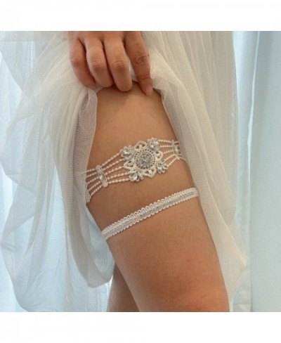 2pcs Women Bride Sexy Lace Crystal Rhinestones Floral Wedding Garter Set White Thigh Leg Garter Ring For Wedding Accessories ...