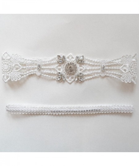 2pcs Women Bride Sexy Lace Crystal Rhinestones Floral Wedding Garter Set White Thigh Leg Garter Ring For Wedding Accessories ...