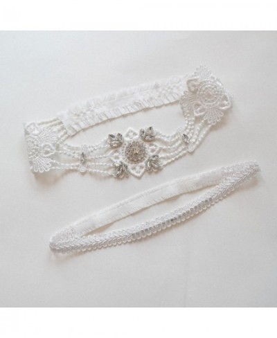 2pcs Women Bride Sexy Lace Crystal Rhinestones Floral Wedding Garter Set White Thigh Leg Garter Ring For Wedding Accessories ...