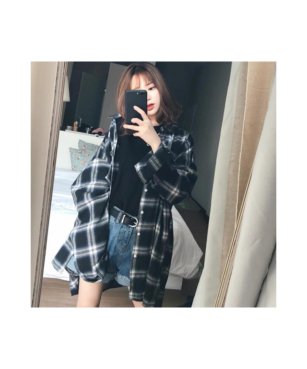 2023 New Classic Retro Plaid Pattern Women Blouse Korean Style Loose Casual Black Lapel Long Sleeve Shirt $29.32 - Blouses & ...