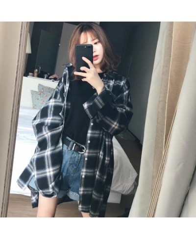 2023 New Classic Retro Plaid Pattern Women Blouse Korean Style Loose Casual Black Lapel Long Sleeve Shirt $29.32 - Blouses & ...