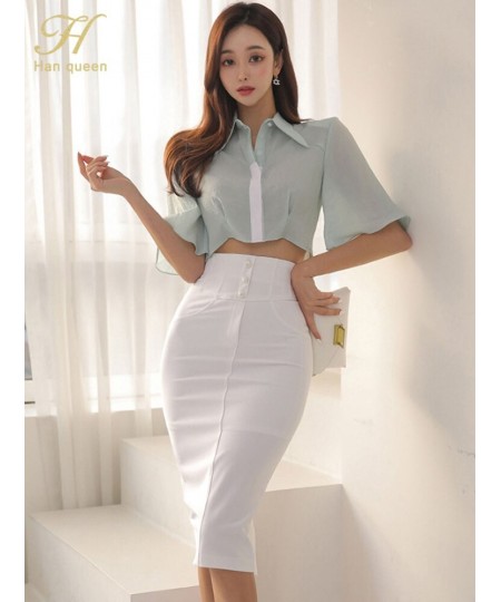 2023 New Summer 2 Pieces Set Women Flare Sleeve Short Top + High Waist Pencil Skirts Casual Simple Office Skirt Suit $56.58 -...