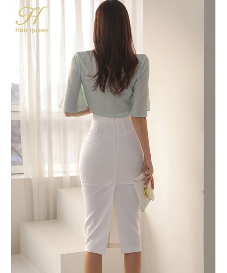 2023 New Summer 2 Pieces Set Women Flare Sleeve Short Top + High Waist Pencil Skirts Casual Simple Office Skirt Suit $56.58 -...