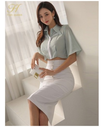 2023 New Summer 2 Pieces Set Women Flare Sleeve Short Top + High Waist Pencil Skirts Casual Simple Office Skirt Suit $56.58 -...