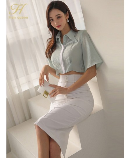 2023 New Summer 2 Pieces Set Women Flare Sleeve Short Top + High Waist Pencil Skirts Casual Simple Office Skirt Suit $56.58 -...